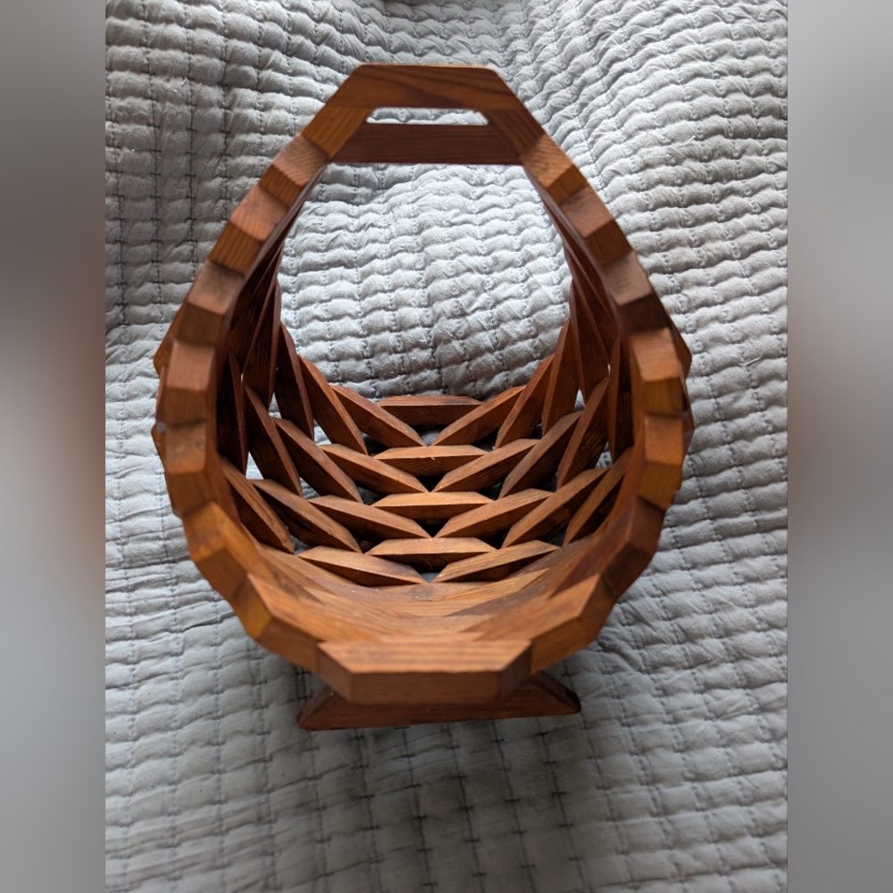 Wood Wood Geometric Brown Basket